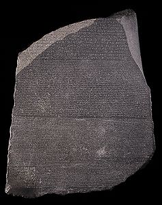 The Rosetta stone written in a mix of Demotic and hieroglyphs. http://www.ancientegypt.co.uk/writing/images/rose_lg.jpg